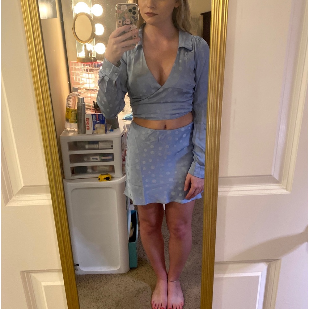 Dusty blue two piece outfit